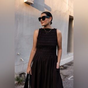 NWT Madewell Melody Smocked MIDI Dress in Molasses Size XXS